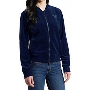 Puma Women’s Velour Full Zip Track Jacket in Blue Size XL